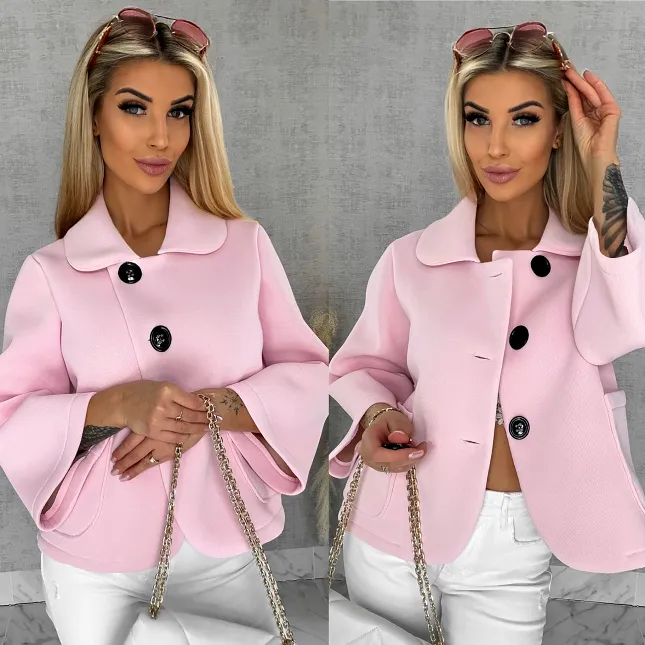 Pudełkowy płaszcz na wiosnę w kolorze PINK - P546