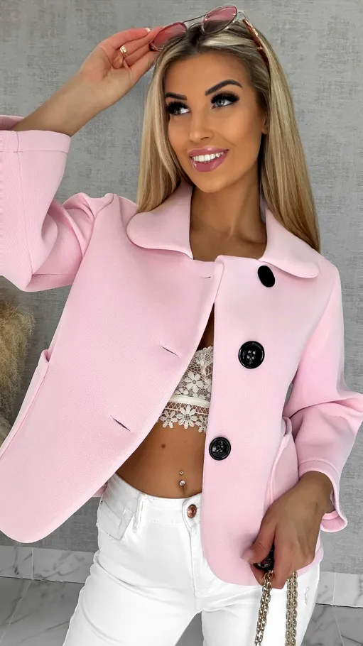 Pudełkowy płaszcz na wiosnę w kolorze PINK - P546