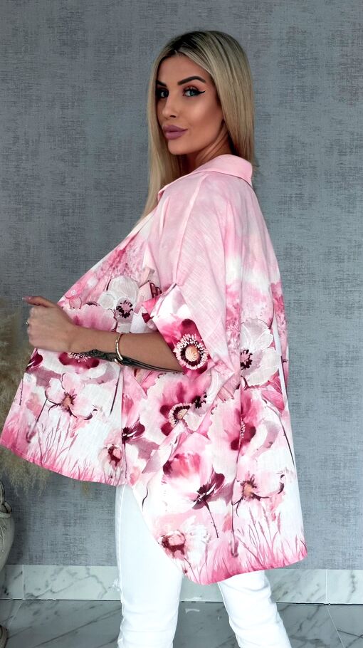 Asymetryczna różowa koszula z domkiem ONE SIZE - R953