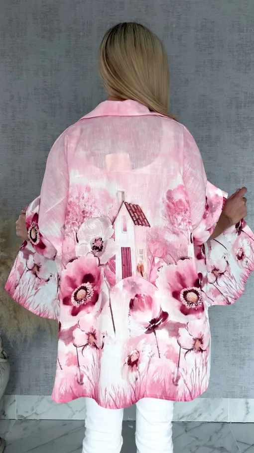 Asymetryczna różowa koszula z domkiem ONE SIZE - R953