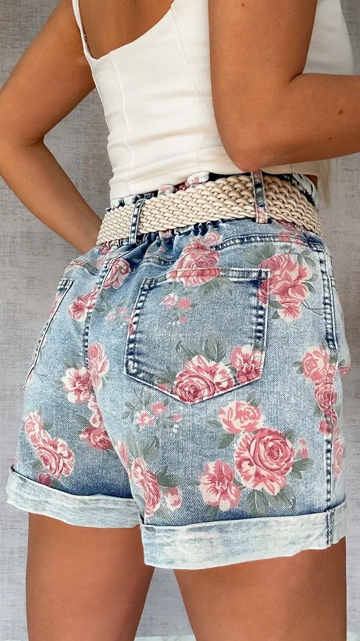 Elastyczne szorty jeansowe z marszczonym pasem BLUE JEANS - P566