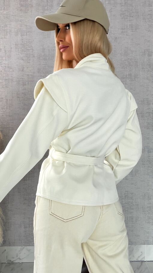 Modna kurtka przejściowa ECRU z wiązaniami ONE SIZE - R489