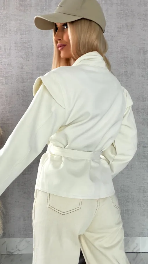 Modna kurtka przejściowa ECRU z wiązaniami ONE SIZE - R489