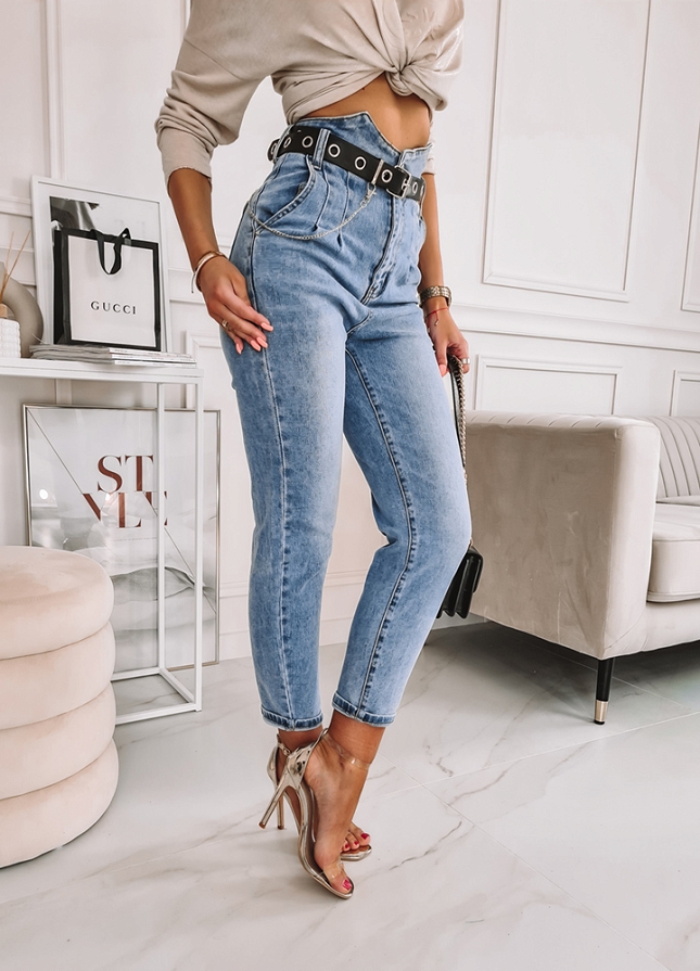 Spodnie jeansowe z paskiem ELASTYCZNE - K058 