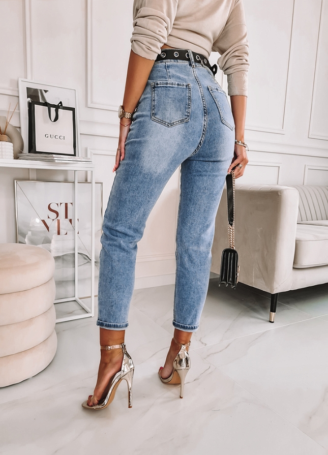Spodnie jeansowe z paskiem ELASTYCZNE - K058 