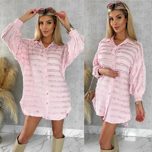 Miękka urocza koszula long pastelowy róż ONE SIZE - R521