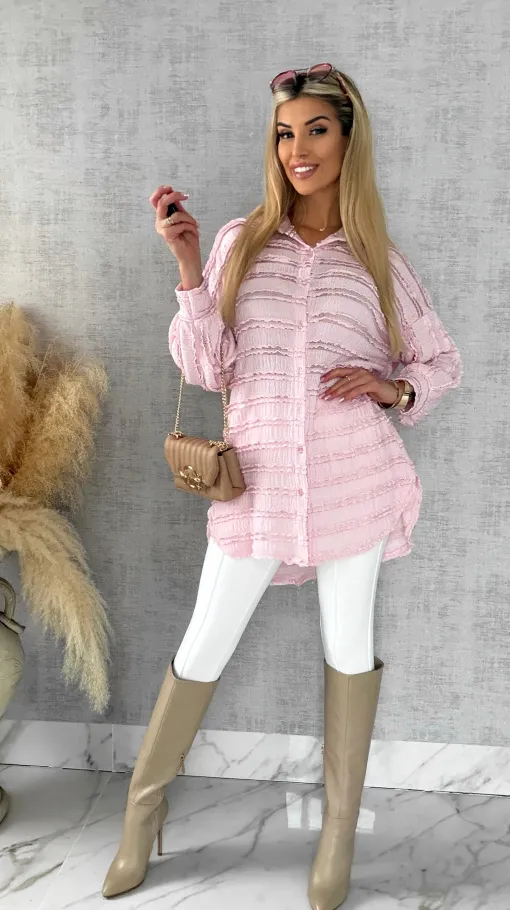 Miękka urocza koszula long pastelowy róż ONE SIZE - R521