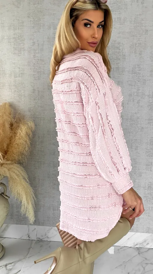 Miękka urocza koszula long pastelowy róż ONE SIZE - R521