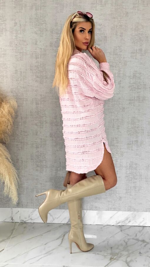 Miękka urocza koszula long pastelowy róż ONE SIZE - R521