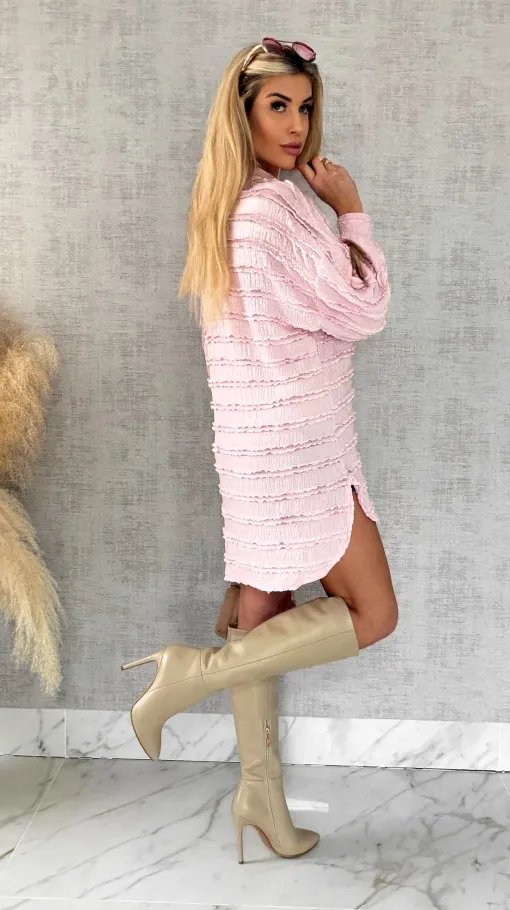 Miękka urocza koszula long pastelowy róż ONE SIZE - R521