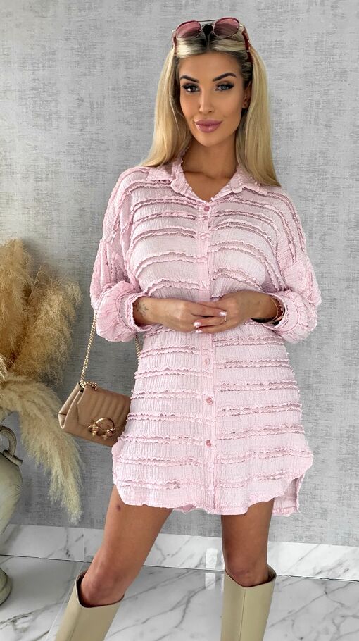 Miękka urocza koszula long pastelowy róż ONE SIZE - R521