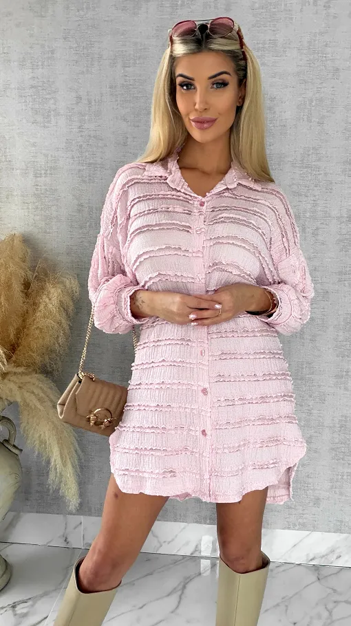 Miękka urocza koszula long pastelowy róż ONE SIZE - R521