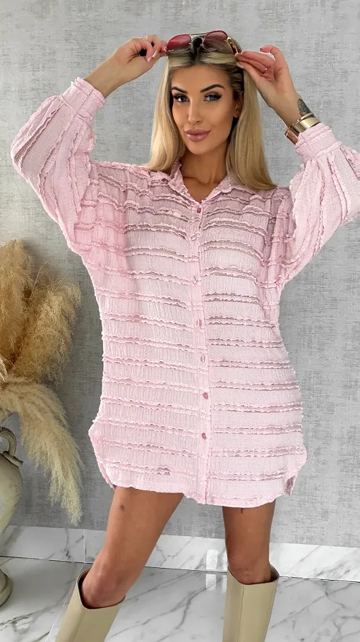 Miękka urocza koszula long pastelowy róż ONE SIZE - R521