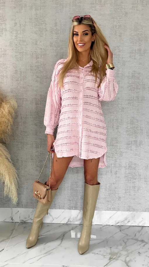 Miękka urocza koszula long pastelowy róż ONE SIZE - R521