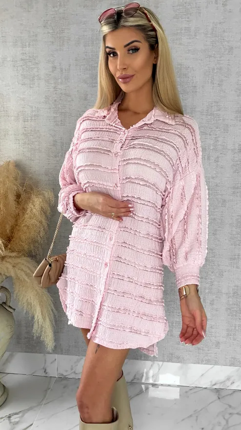 Miękka urocza koszula long pastelowy róż ONE SIZE - R521