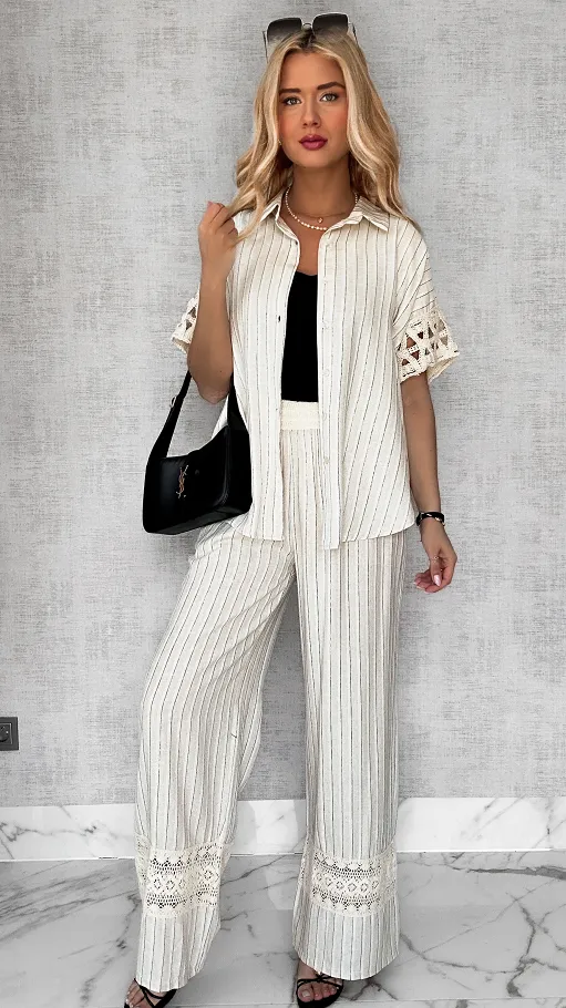 Modny beżowy komplet BOHO ze złotą nitką ONE SIZE - P622