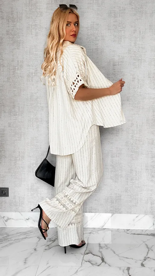 Modny beżowy komplet BOHO ze złotą nitką ONE SIZE - P622