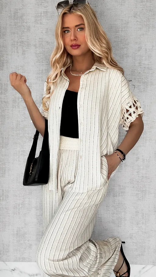 Modny beżowy komplet BOHO ze złotą nitką ONE SIZE - P622