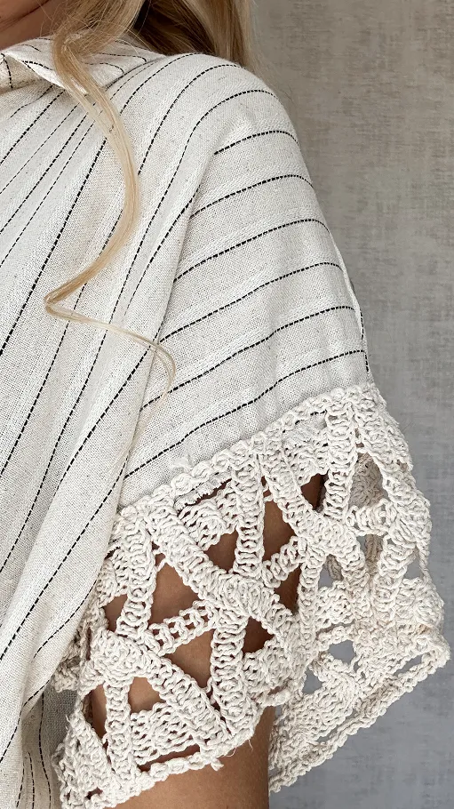 Modny beżowy komplet BOHO ze złotą nitką ONE SIZE - P622