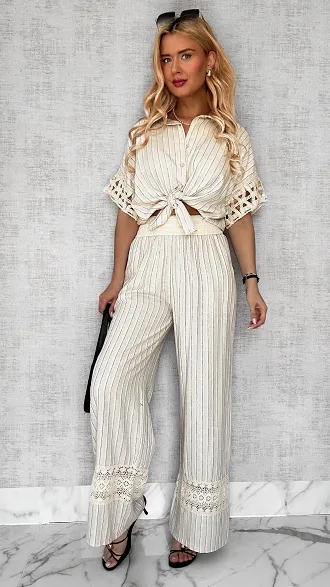 Modny beżowy komplet BOHO ze złotą nitką ONE SIZE - P622