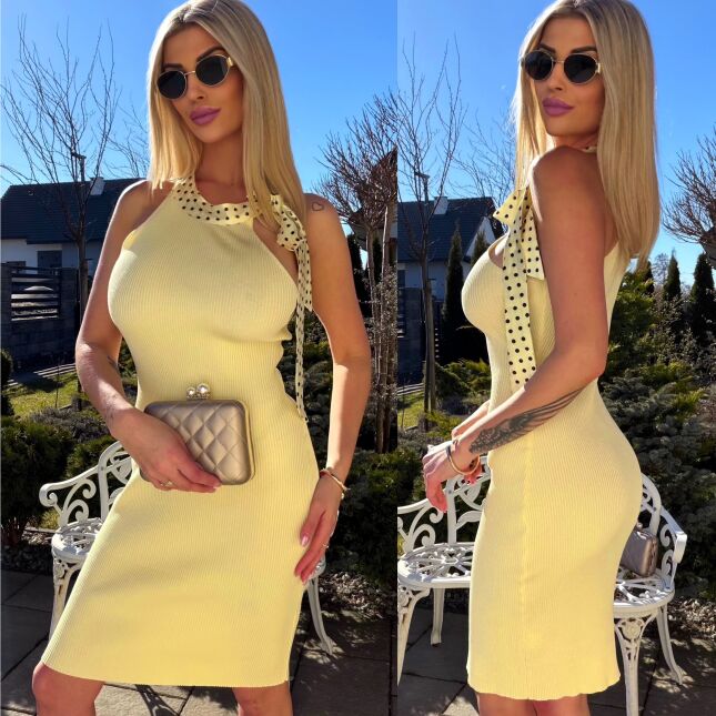 Elastyczna dzianinowa sukienka z wiskozy ŻÓŁTA - R797A