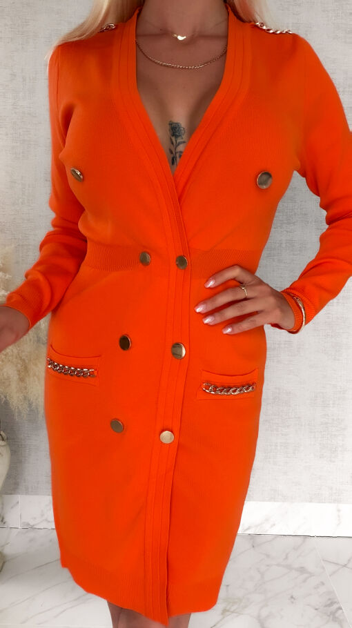 Dzianinowa sukienka ze złotymi dodatkami w kolorze orange ONE SIZE - R969