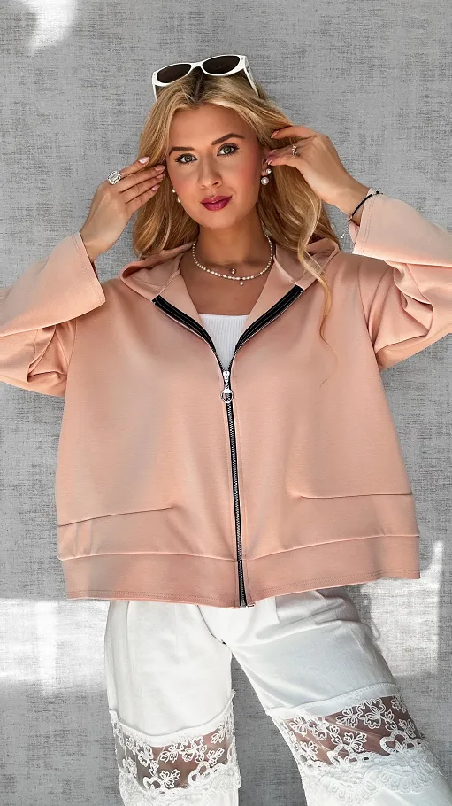 Brzoskwiniowa bluza z kapturem na zamek ONE SIZE - P115