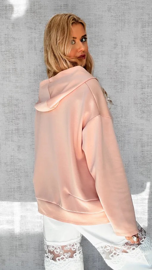 Brzoskwiniowa bluza z kapturem na zamek ONE SIZE - P115