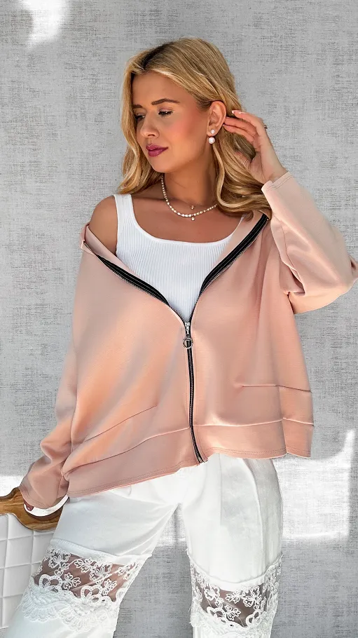 Brzoskwiniowa bluza z kapturem na zamek ONE SIZE - P115