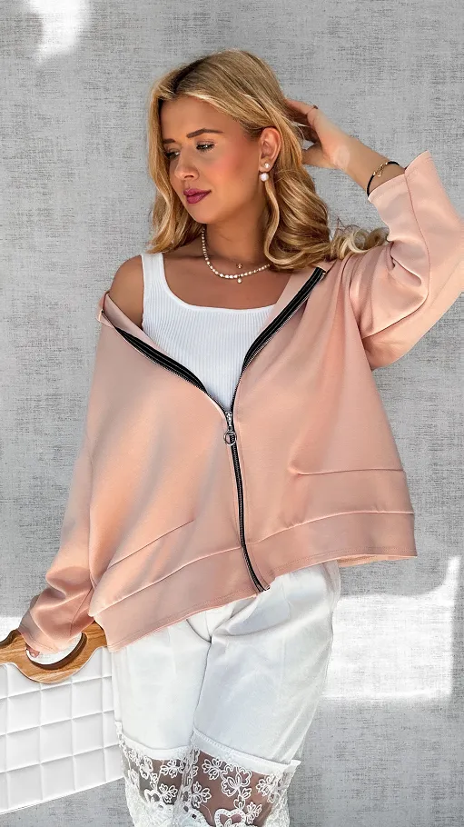 Brzoskwiniowa bluza z kapturem na zamek ONE SIZE - P115