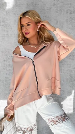 Brzoskwiniowa bluza z kapturem na zamek ONE SIZE - P115