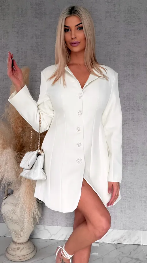 Elegancka sukienka marynarkowa z ozdobnymi guzikami ECRU - R703