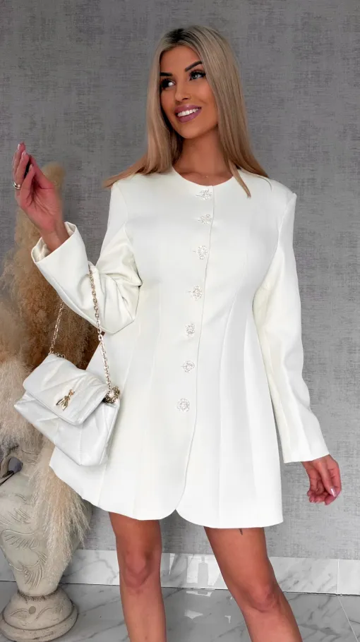 Elegancka sukienka marynarkowa z ozdobnymi guzikami ECRU - R703