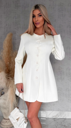 Elegancka sukienka marynarkowa z ozdobnymi guzikami ECRU - R703