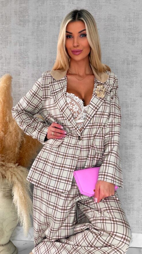 Elegancka marynarka w kratkę BEIGE one size - R449