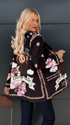 Marynarka z viralowym printem OVERSIZE czarna - R020