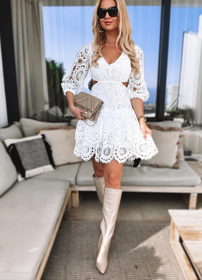 Koronkowa sukienka PREMIUM biała - L491B