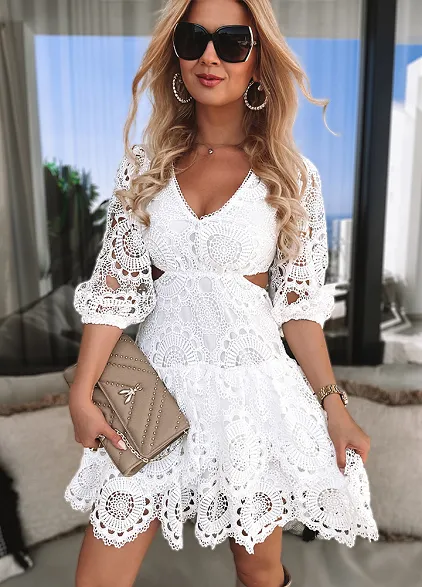 Koronkowa sukienka PREMIUM biała - L491B