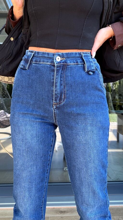 Miękkie elastyczne spodnie jeansowe MOM FIT z gumkami - S275