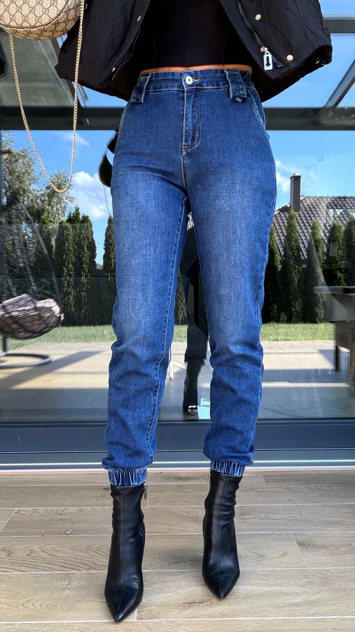 Miękkie elastyczne spodnie jeansowe MOM FIT z gumkami - S275