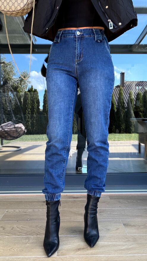 Miękkie elastyczne spodnie jeansowe MOM FIT z gumkami - S275