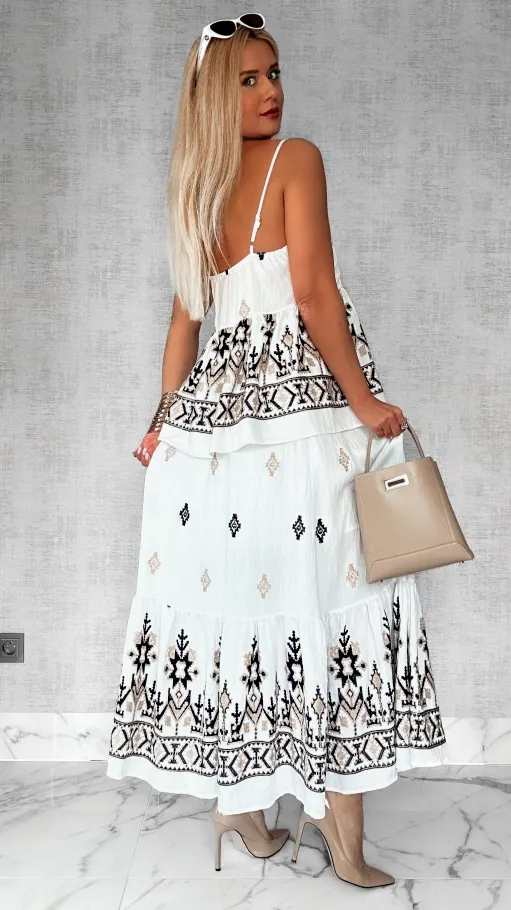 Letni biały komplet z wiskozy bluzka + maxi spódnica ONE SIZE - P818