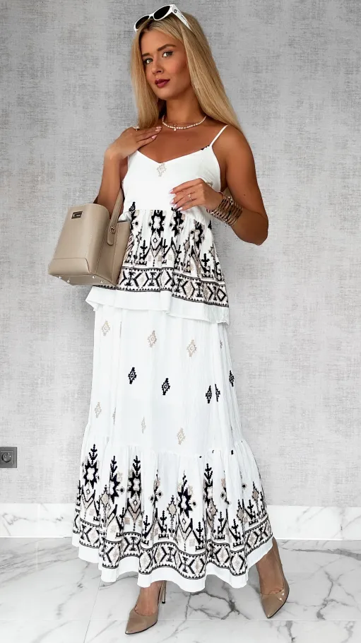 Letni biały komplet z wiskozy bluzka + maxi spódnica ONE SIZE - P818