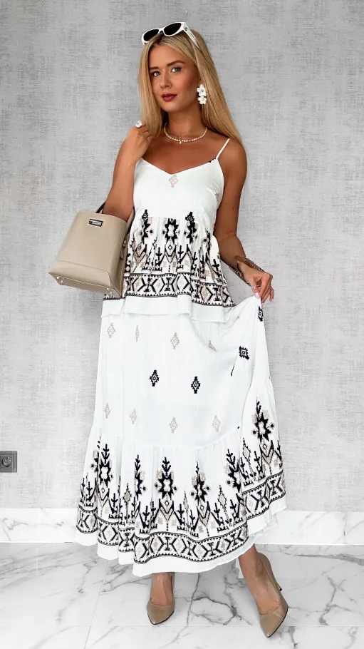 Letni biały komplet z wiskozy bluzka + maxi spódnica ONE SIZE - P818