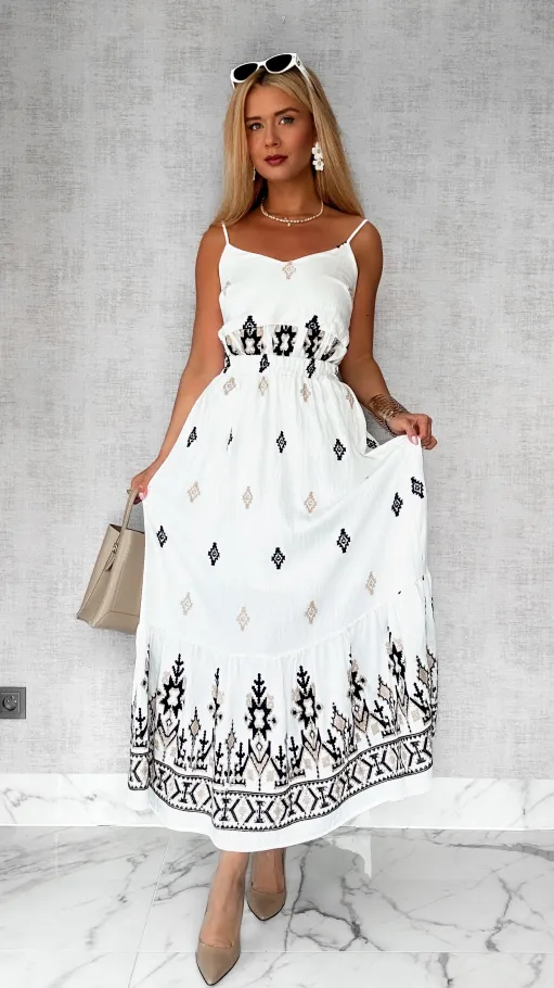 Letni biały komplet z wiskozy bluzka + maxi spódnica ONE SIZE - P818