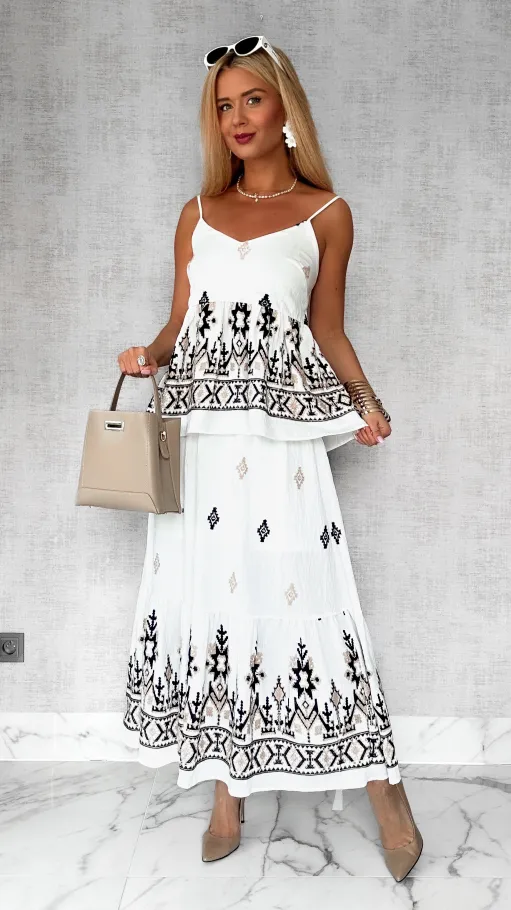 Letni biały komplet z wiskozy bluzka + maxi spódnica ONE SIZE - P818