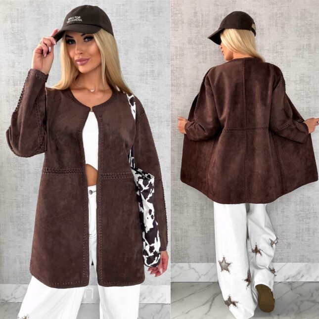 Premium zamszowa marynarka ONE SIZE brąz - R528A