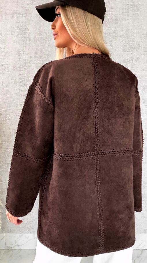 Premium zamszowa marynarka ONE SIZE brąz - R528A