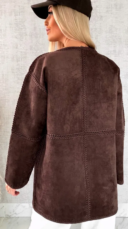 Premium zamszowa marynarka ONE SIZE brąz - R528A