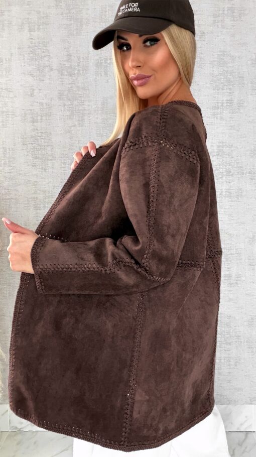 Premium zamszowa marynarka ONE SIZE brąz - R528A